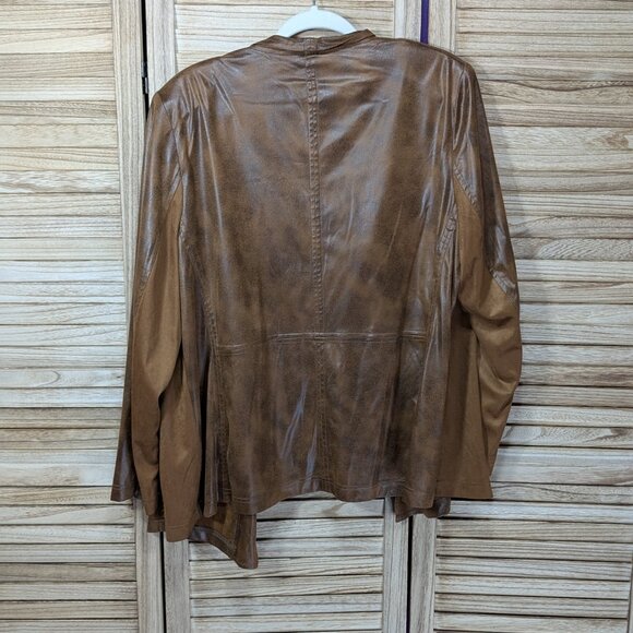 Allison Daley Faux Leather Open Front Jacket Brown Size 18W - Picture 9 of 11
